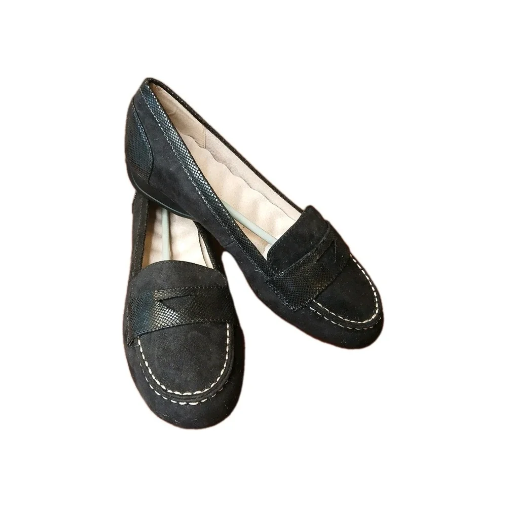 Womens Black Suede Sherpa Slip On‎ Loafers Driving Shoes Size 8 NEW #1171
